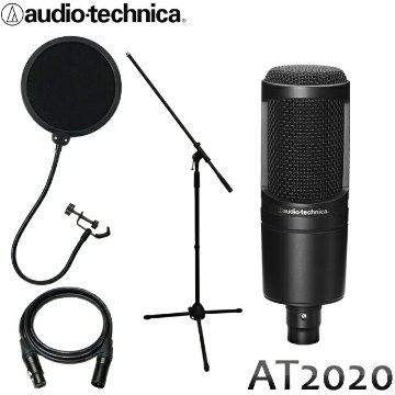 audio technica オーディオテクニカ AT2020 コンデンサーマイク本体 ＋ 国産CANAREマイクケーブル2m マイクスタンド ポップガードセットの画像