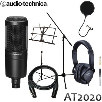 audio-technica オーディオテクニカ AT2020 コンデンサーマイク本体 + Rolandモニターヘッドフォン 国産マイクケーブル マイクスタンドセットの画像
