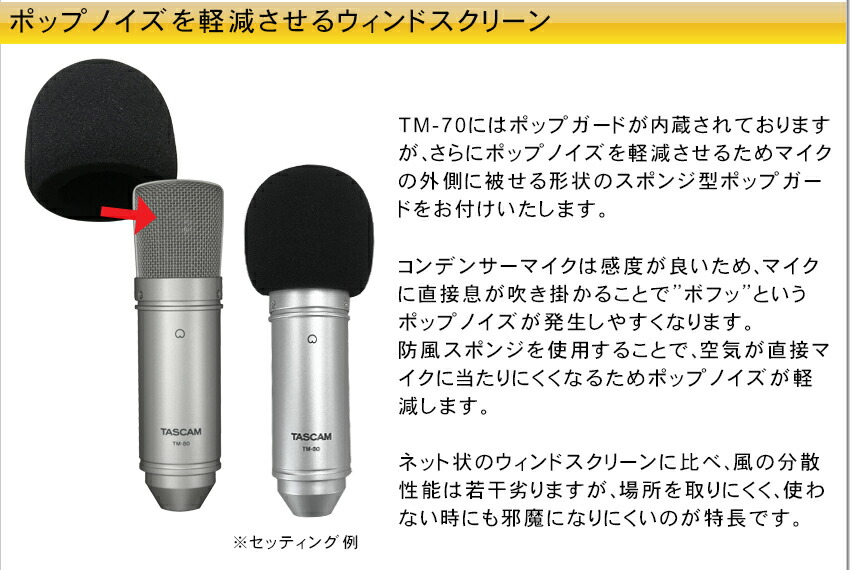TASCAM タスカム TM-70 + ウィンドスクリーンセット 配信 ナレーション WEB会議に 声に特化した明瞭な音質特性の画像