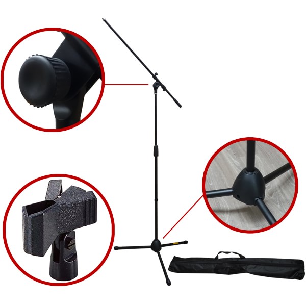 KC 検品後発送 ブームマイクスタンド ストレートマイクスタンド MBCS-02/BK 約780mm~1480mm 1.9kg ソフトケース クリップ型マイクホルダー付属 MBCS02BKの画像