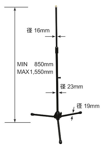 KC キョーリツコーポレーション ストレートマイクスタンド 約910mm?1,630mm 重量2kg MCS-4400/BK 対応径 34～40mm K&Mマイクホルダー付き ソフトケース付属の画像