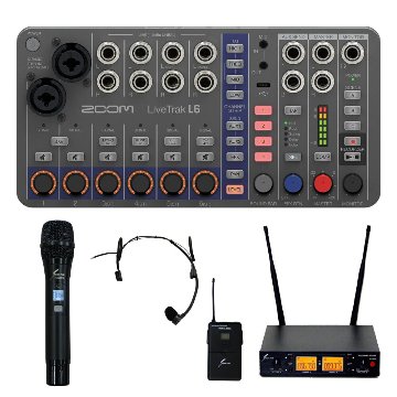 ZOOM ズーム LiveTrak L6 ミキサー型MTR ワイヤレスマイク1本 ヘッドマイク1個セットの画像