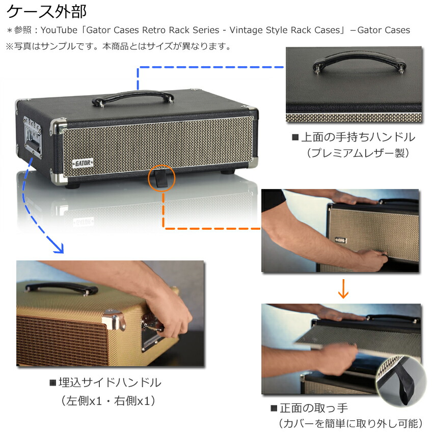 GATOR アンプ風ラックケース 2U/ビンテージ風・黒 GR-RETRORACK-2BKの画像