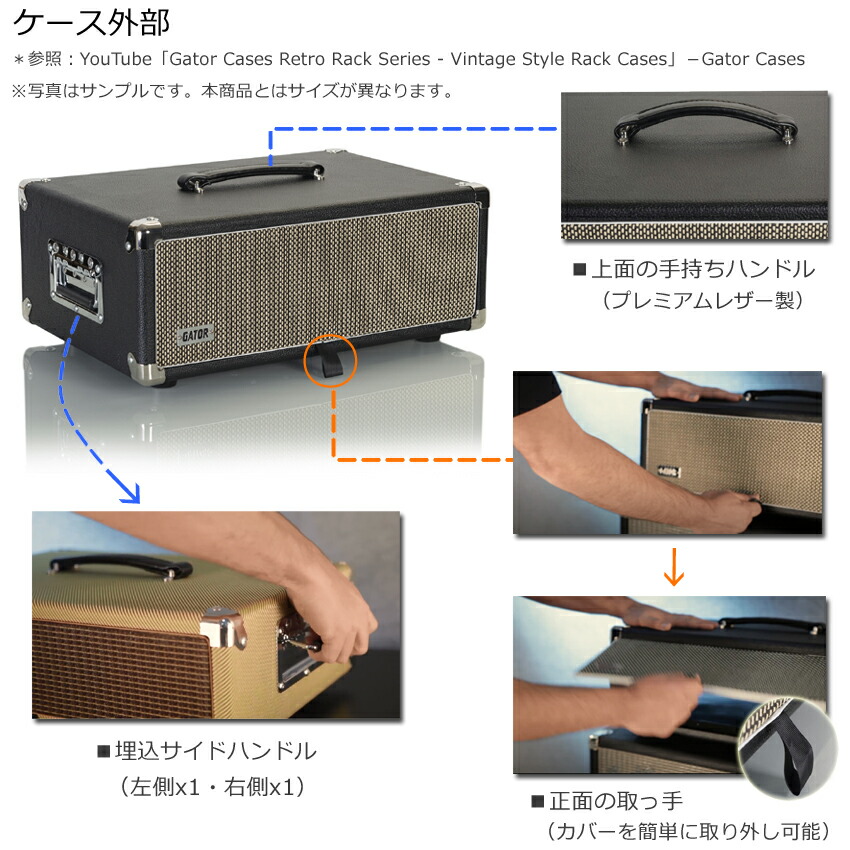 GATOR アンプ風ラックケース 3U/ビンテージ風・黒 GR-RETRORACK-3BKの画像