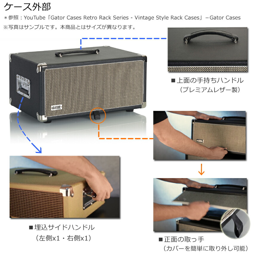 GATOR アンプ風ラックケース 4U/ビンテージ風・黒 GR-RETRORACK-4BKの画像