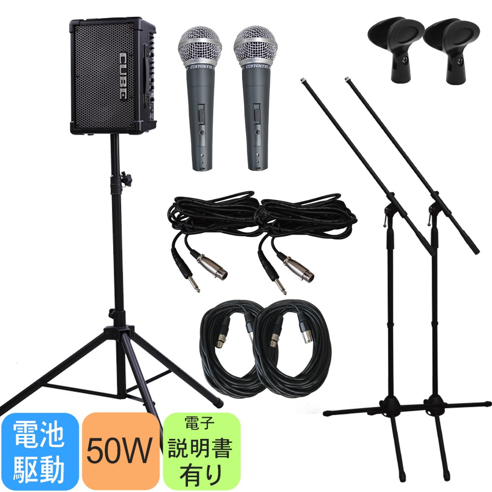 簡易PAセット 出力50W Roland Cube Street EX(スピーカースタンド/マイク２本付き)の画像