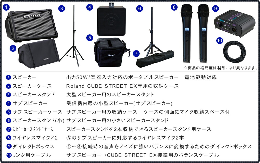 Roland CUBE STREET EX + 電池駆動対応 ワイヤレスマイク2本・スピーカー2本付の画像