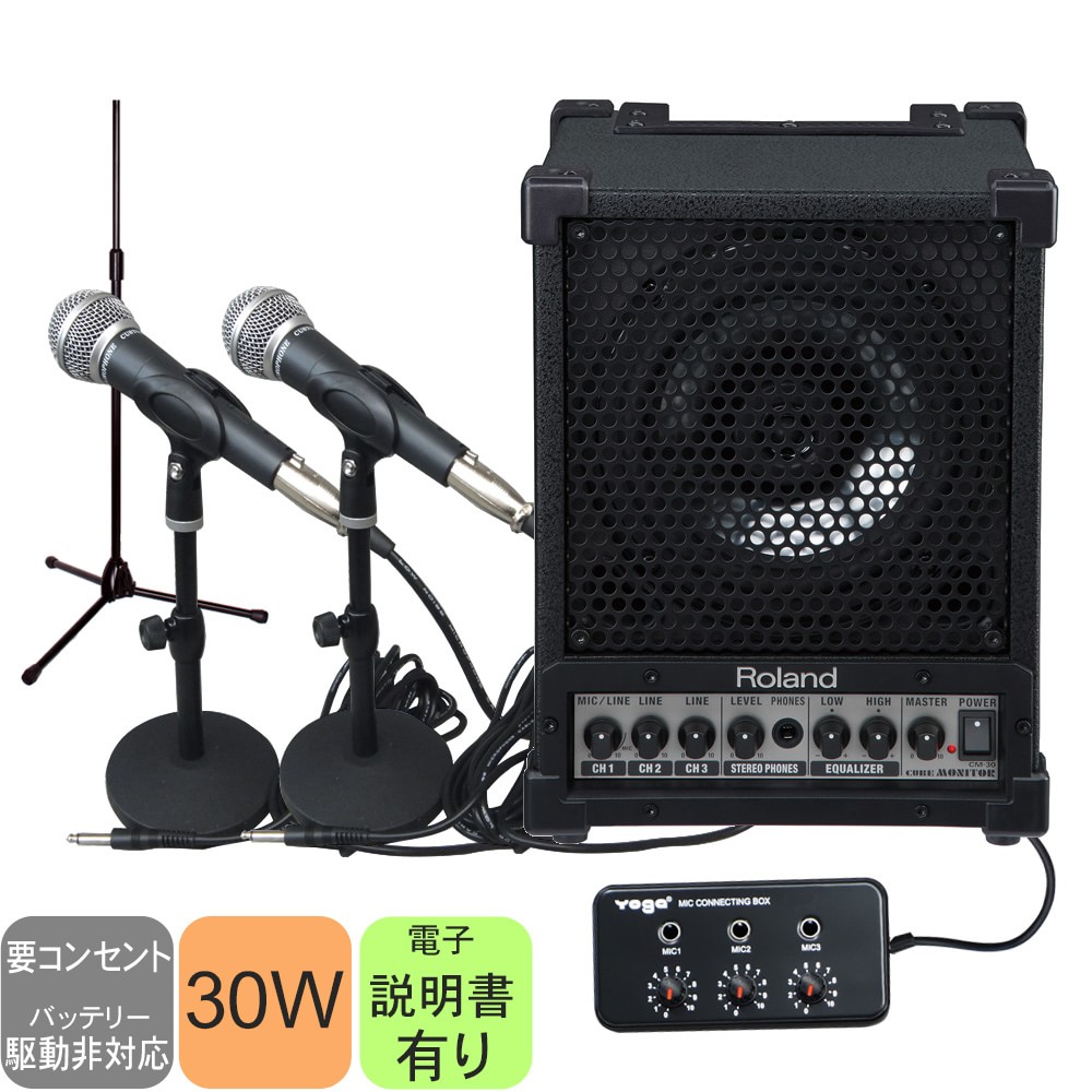 お得な有線マイク２本・出力30W　簡易PAセット クリアーな音質の多目的スピーカーローランド CM-30の画像