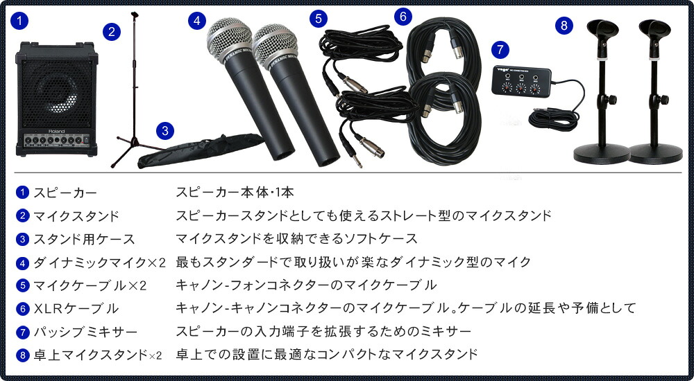 お得な有線マイク２本・出力30W　簡易PAセット クリアーな音質の多目的スピーカーローランド CM-30の画像
