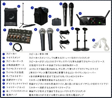 ワイヤレスマイク２本・有線マイク２本付き　会議セット　出力30Wアンプ内蔵　ソフトケース付きセットの画像