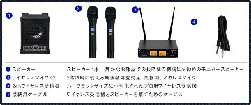 高耐久 ワイヤレスマイク2本付き スピーカーセット 会議 セミナー 朝礼 イベントにの画像
