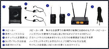 ワイヤレスヘッドマイク2個付き スピーカーセット 会議 セミナー 授業 講義にの画像
