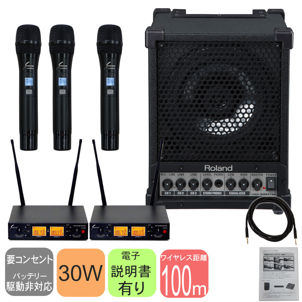 ワイヤレスマイク３本付き　簡易PAセット　出力30W　会議・セミナーにオススメ　Rolandの画像