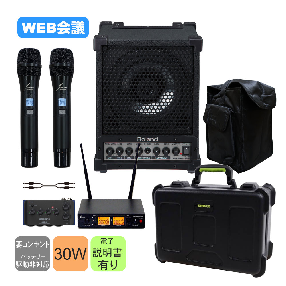 ハイブリッド会議対応 簡易PAセット ワイヤレスマイク2本 ケース付き 持ち運び 出張 レンタルに セミナーの画像