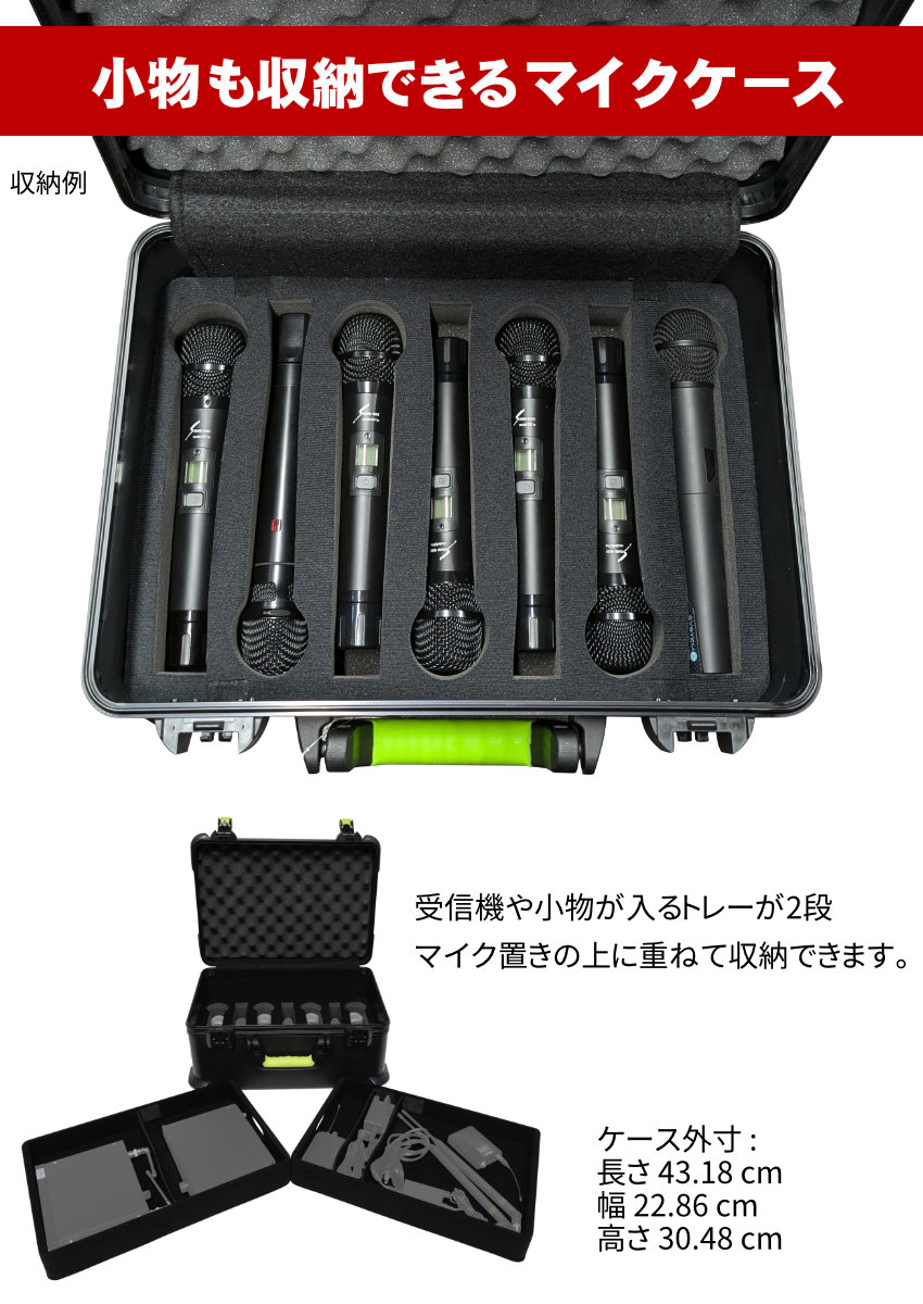 ハイブリッド会議対応 簡易PAセット ワイヤレスマイク2本 ケース付き 持ち運び 出張 レンタルに セミナーの画像