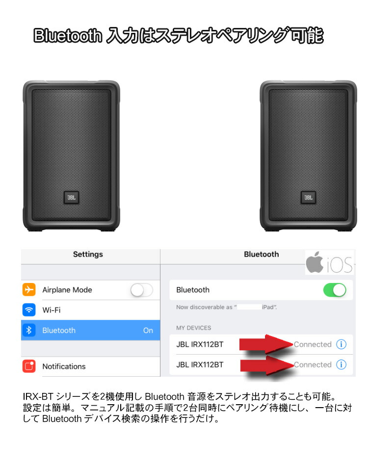 JBL 1300Wパワードスピーカー IRX108BT-Y3 ２本１組 1ペアセット スタンド付きの画像