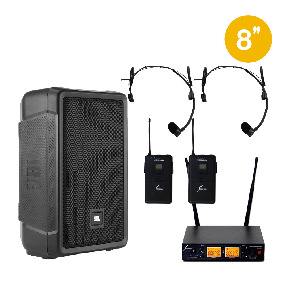 JBL 簡易PAセット ワイヤレスヘッドマイク２本付き 1300W パワードスピーカー IRX108BT-Y3 セット　Bluetoothの画像