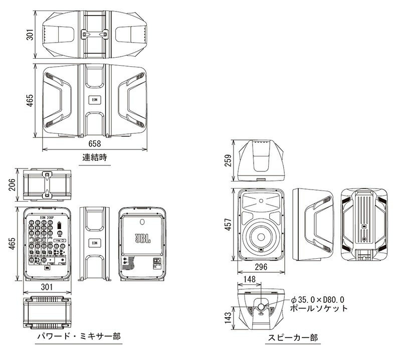 JBL EON 208P (スピーカースタンドセット)の画像