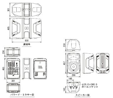 JBL EON208P 簡易PAセット + AKG WMS40 PRO MINI2 ワイヤレスマイク2本セットの画像