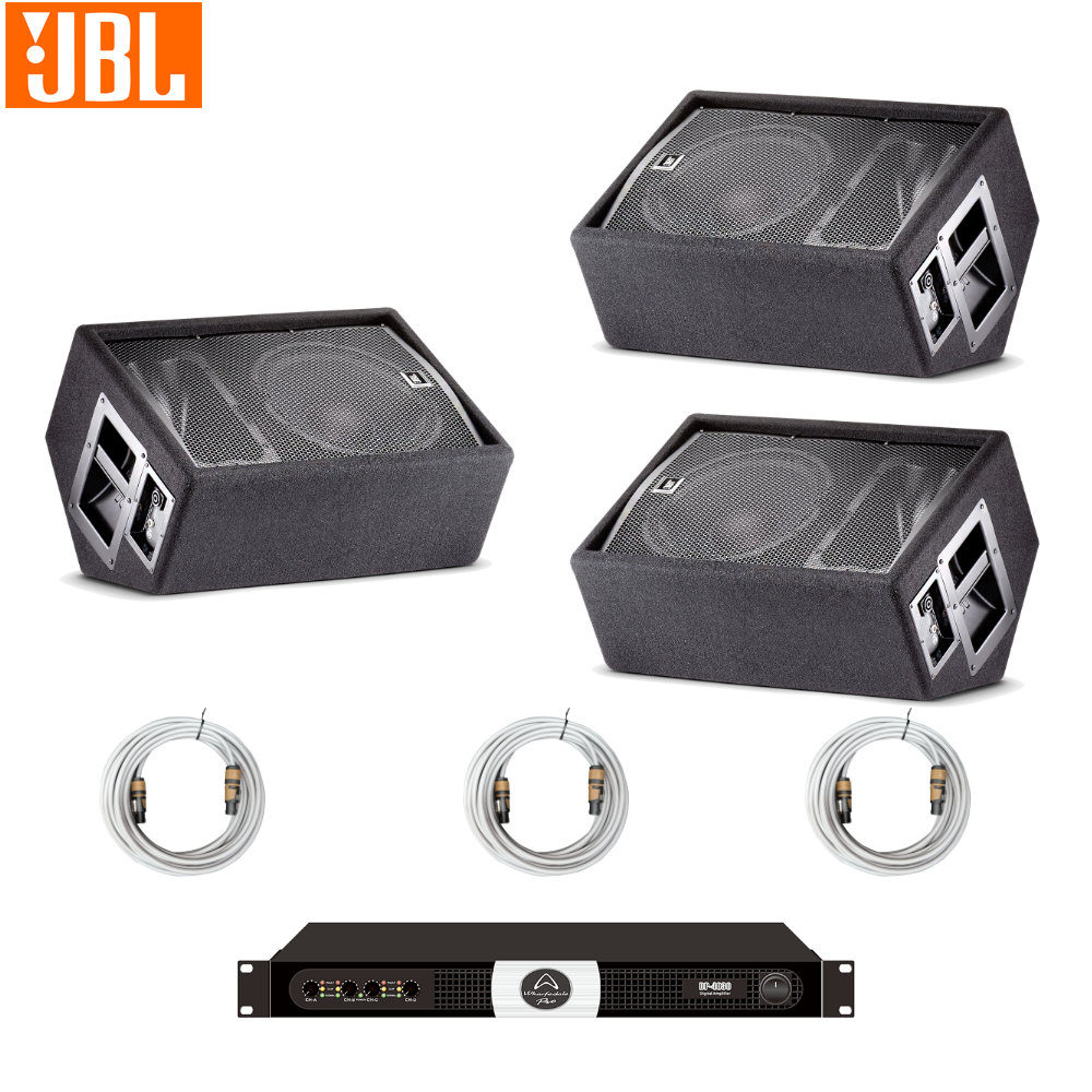 JBL フロアモニタースピーカー 3台 + パワーアンプセット ステージモニターセットの画像
