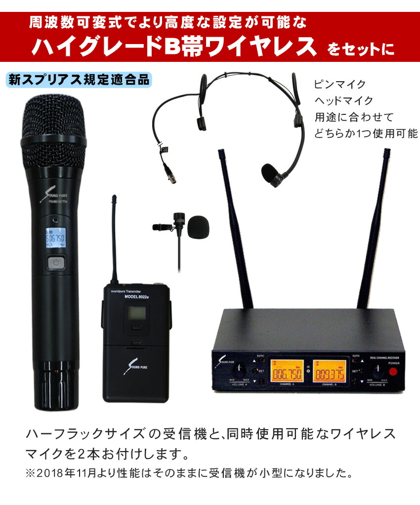ハイブリッド会議対応 簡易PAセット ワイヤレスマイク1本 ピンマイク1個セット ケース付きセットの画像