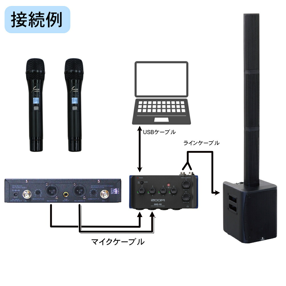 ハイブリッド会議対応 簡易PAセット ワイヤレスマイク2本 ケース付きセットの画像
