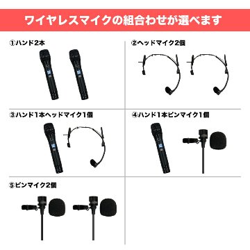 JBL パワードスピーカー 2本付き 簡易PAセット + 選べるワイヤレスマイクセット(ハンドマイク/ヘッドマイク/ピンマイク)の画像