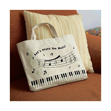 Piano line ピアノライン 太陽光で色が変わる!横型トート メロディ   音符柄 鍵盤柄 音楽バッグ トートバッグの画像