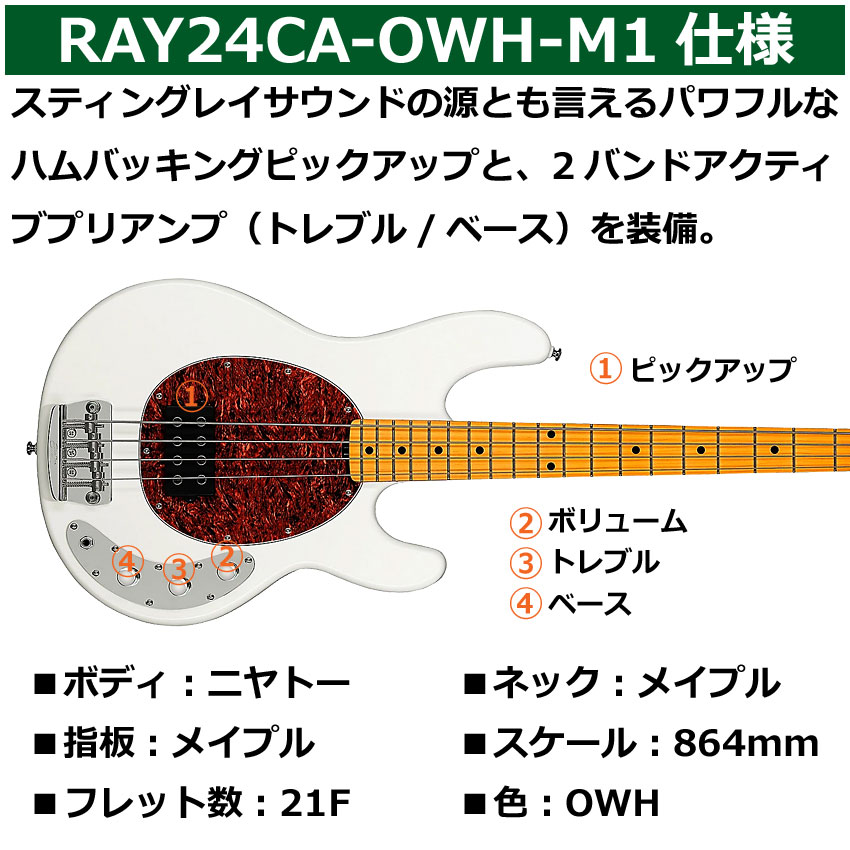 Sterling by MUSIC MAN エレキベース STINGRAY CLASSIC RAY24CA OWH スティングレイ スターリンの画像