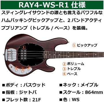 Sterling by MUSIC MAN エレキベース Ray4 Walnut Satin スティングレイの画像