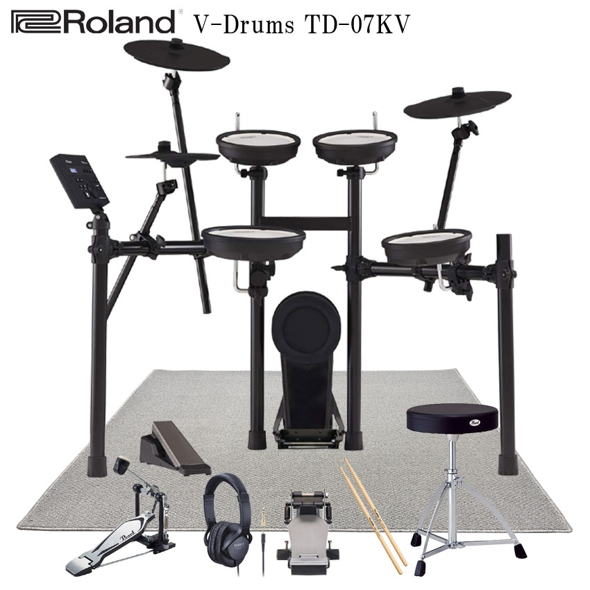 Roland ローランド 電子ドラムセット TD-07KV V-Drums 「サイレントセット」エレドラ 基本アクセサリーセット＆防振マット&キックトリガーペダル付きの画像