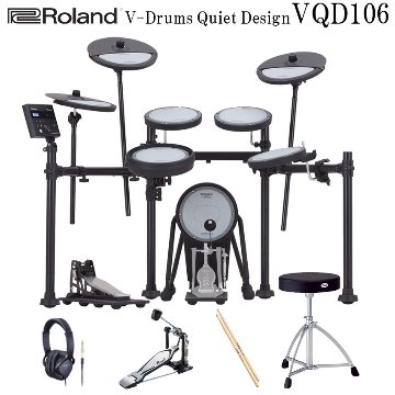 深夜に叩ける静音性 集合住宅でも安心 電子ドラム ローランド VQD106 スターターセット V-Drums Quiet Design 防音・防振の画像