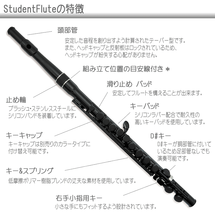NUVO プラスチック製 フルート StudentFlute ブラック N230SFBK（ヌーボ　スチューデントフルート）練習用 お子様用 プラスチックフルート 初心者の画像
