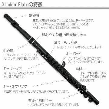 NUVO プラスチック製 フルート StudentFlute ブラック N230SFBK（ヌーボ　スチューデントフルート）練習用 お子様用 プラスチックフルート 初心者の画像