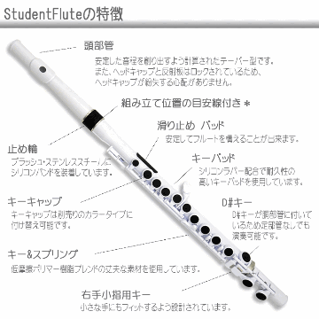 NUVO プラスチック製 フルート StudentFlute ホワイト N230SFWB（ヌーボ　スチューデントフルート）練習用 お子様用 プラスチックフルート 初心者の画像