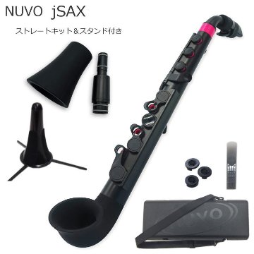 NUVO プラスチック製 サックス ｊSax ブラック/ピンク ストレートキット＆スタンド付き　(ヌーボ ジェイサックス) N520JBPK/ C管 サックスの画像