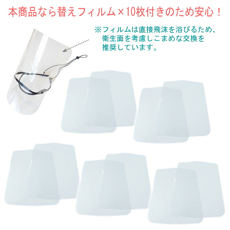 フェイスシールド タイプB フィルム10枚セット トランペット ホルン等 吹奏楽部 管楽器 コロナ インフルエンザ予防の画像