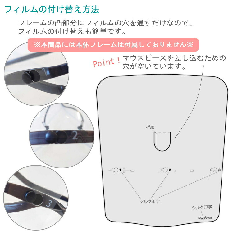 フェイスシールド タイプB 替えフィルム10枚 トランペット ホルン等 吹奏楽 管楽器 交換用フィルムのみの画像