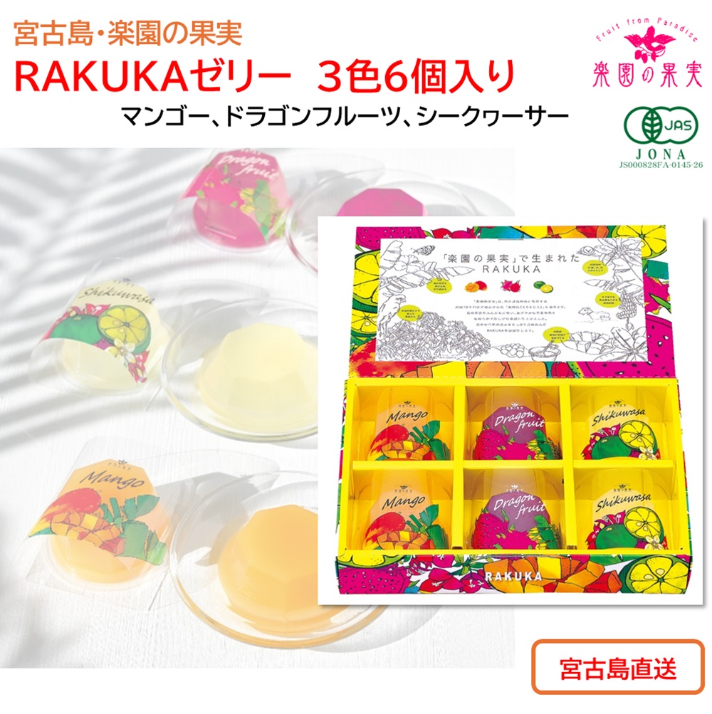 宮古島 RAKUKAゼリー ３色６個入り 沖縄・宮古島産の果肉を使ったフルーツゼリーの画像