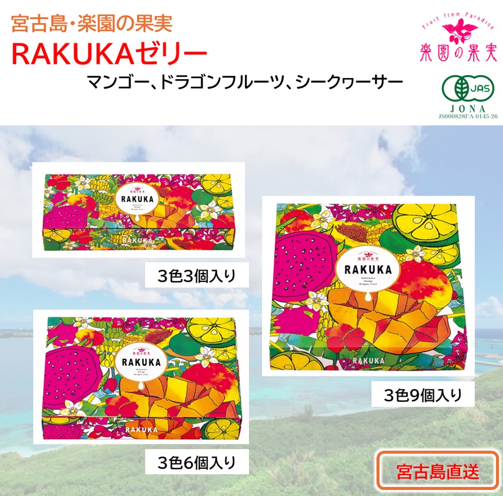 宮古島 RAKUKAゼリー ３色３個入り 沖縄・宮古島産の果肉を使ったフルーツゼリーの画像