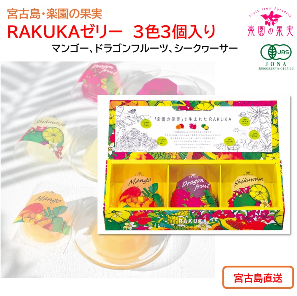 宮古島 RAKUKAゼリー ３色３個入り 沖縄・宮古島産の果肉を使ったフルーツゼリーの画像