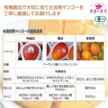 宮古島 有機完熟マンゴー「家食用」１kg （不ぞろい品、クール便送料込）楽園の果実の有機栽培マンゴー ご家庭・スイーツ用の画像