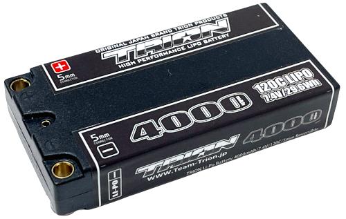 とりおん TGB-4000LV5M TRION Li-Po Battery 4000mAh/7.4V/120C/5mm Reversibleの画像