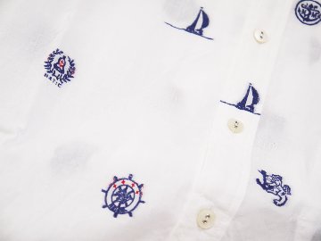 カットジャガードマリン柄バンドカラーシャツ　MADE　IN JAPANの画像