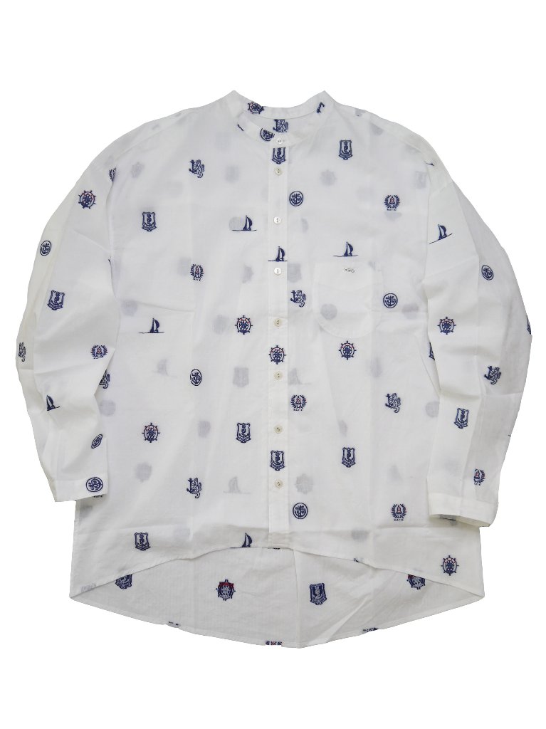 カットジャガードマリン柄バンドカラーシャツ　MADE　IN JAPANの画像