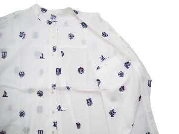 カットジャガードマリン柄バンドカラーシャツ　MADE　IN JAPANの画像