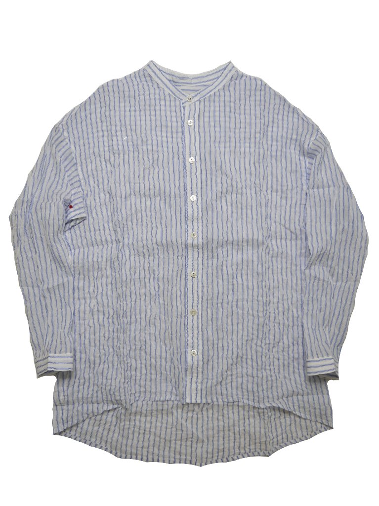 シャーリングストライプバンドカラーシャツ　MADE IN JAPANの画像