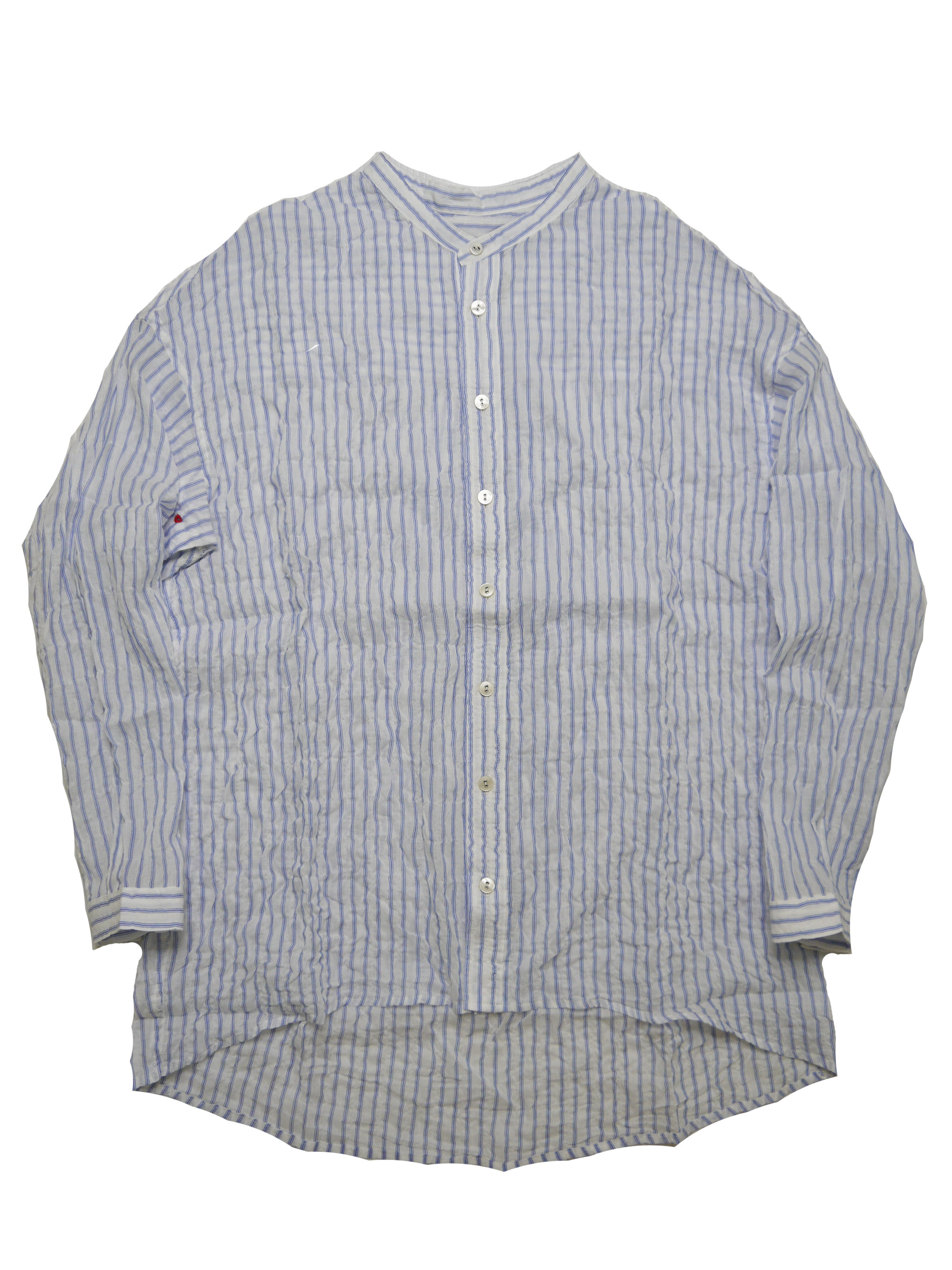 シャーリングストライプバンドカラーシャツ　MADE IN JAPANの画像