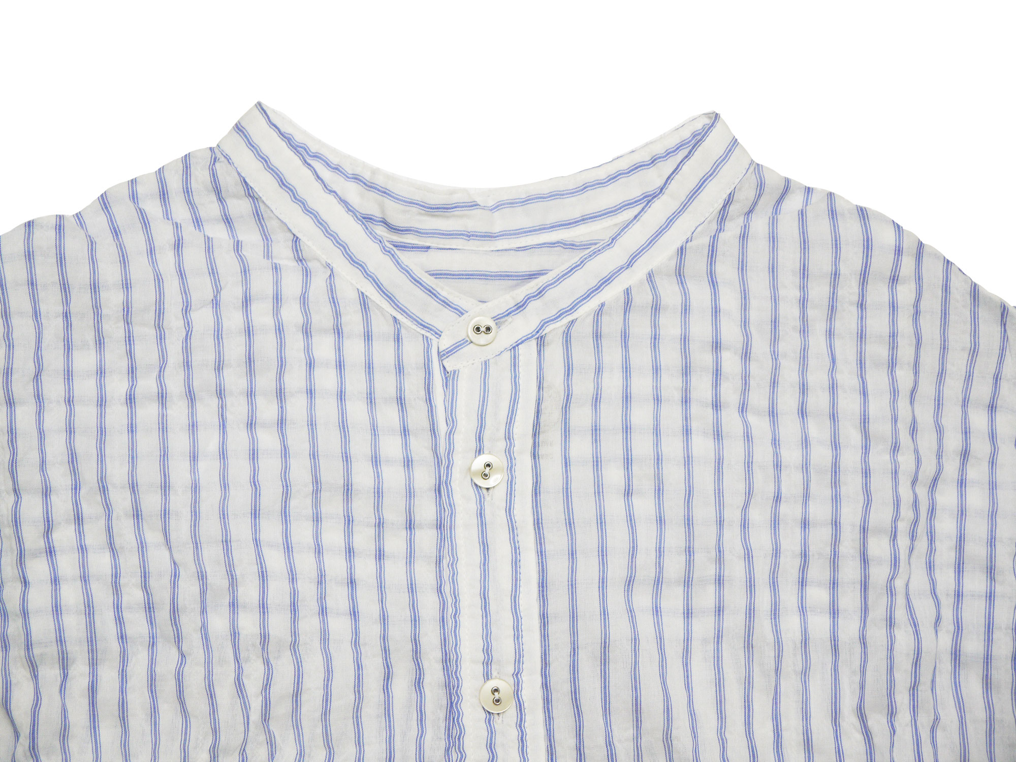 シャーリングストライプバンドカラーシャツ　MADE IN JAPANの画像