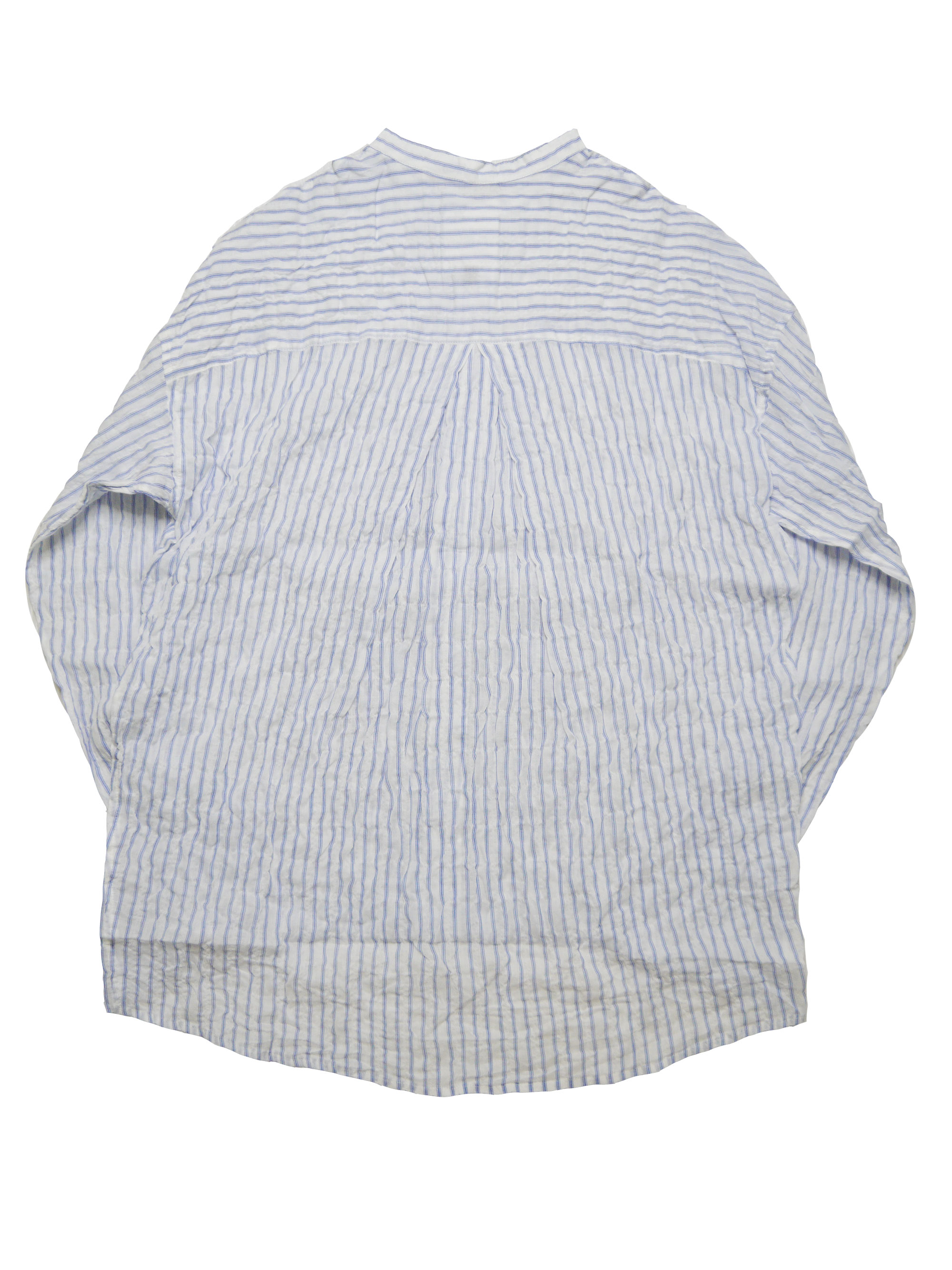 シャーリングストライプバンドカラーシャツ　MADE IN JAPANの画像